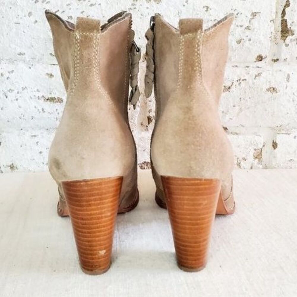 Joie Dalton WESTERN TAN Suede Boots SIDE ZIP STACKED Heel WOMEN COWGIRL SZ 40/10 - Picture 4 of 12